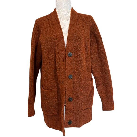 Madewell Orange Fuzzy Knit Cardigan Sweater Womens Sz Small Pumpkin Patch Fall - Picture 1 of 16
